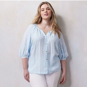Loran Conrad Raglan Sleeve Light Blue Striped Blouse